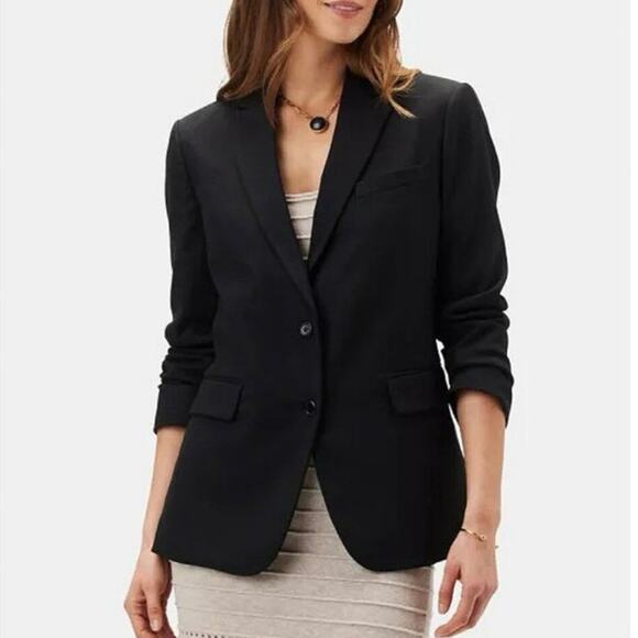 AMOUR VERT NEW Women's Large Slim Tobie Linen Cutaway Button Blazer Jacket Black - Picture 1 of 16